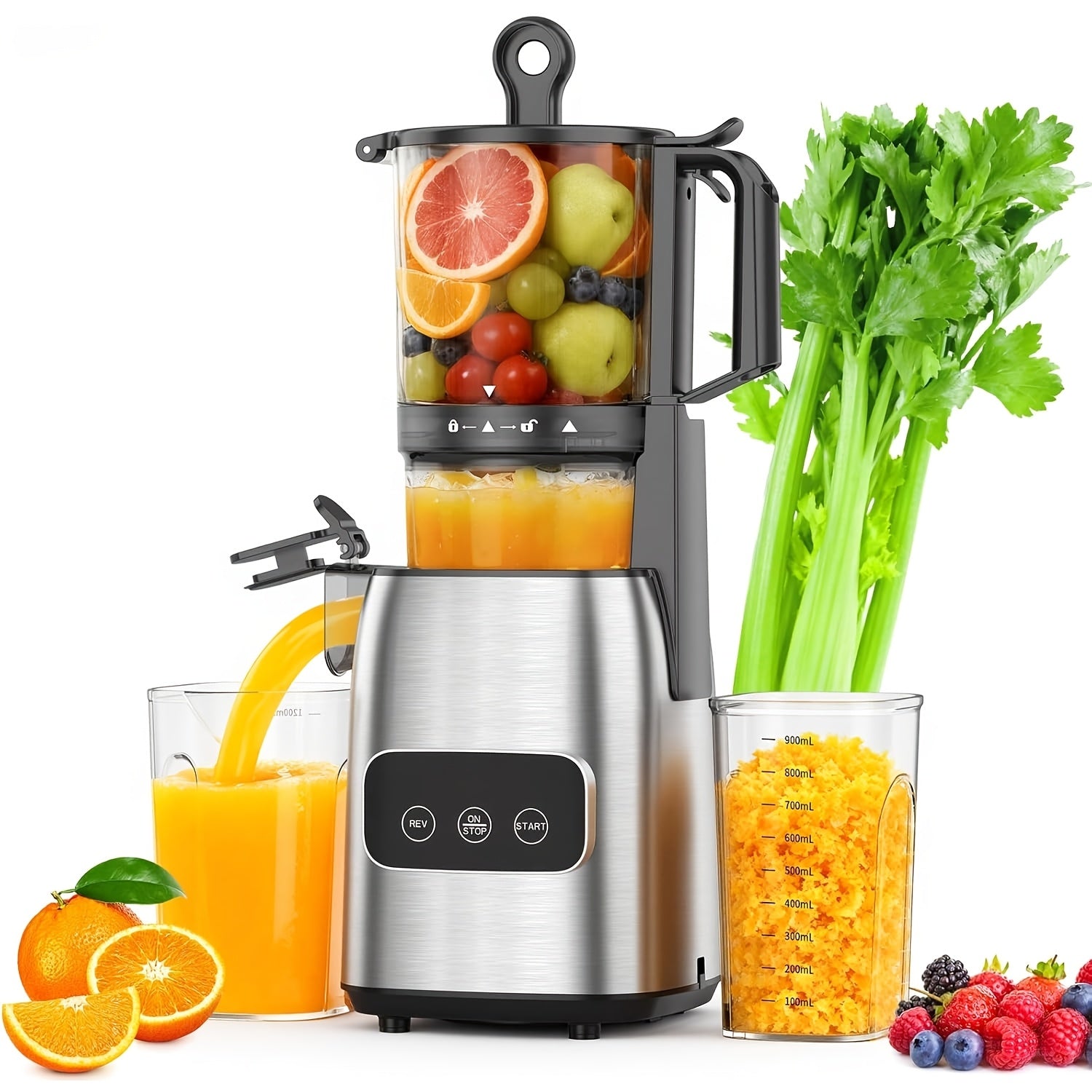 Juicer for Fruits And Vegetables, Featuring a Cold Press Mechanism And a Large Feed Chute That Accommodates Whole Produce