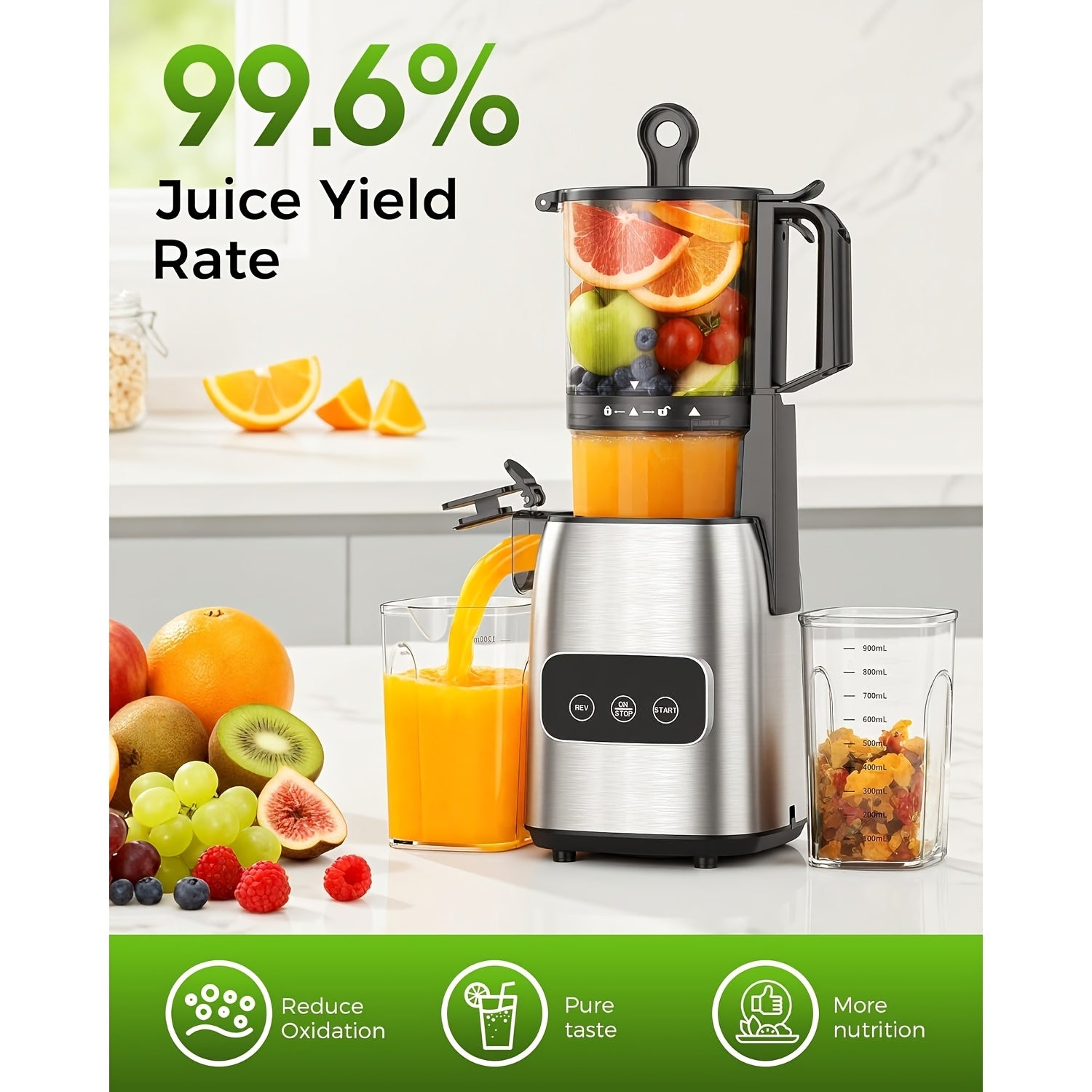 Juicer for Fruits And Vegetables, Featuring a Cold Press Mechanism And a Large Feed Chute That Accommodates Whole Produce