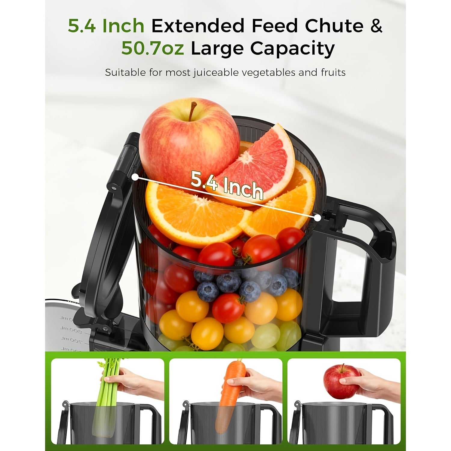 Juicer for Fruits And Vegetables, Featuring a Cold Press Mechanism And a Large Feed Chute That Accommodates Whole Produce