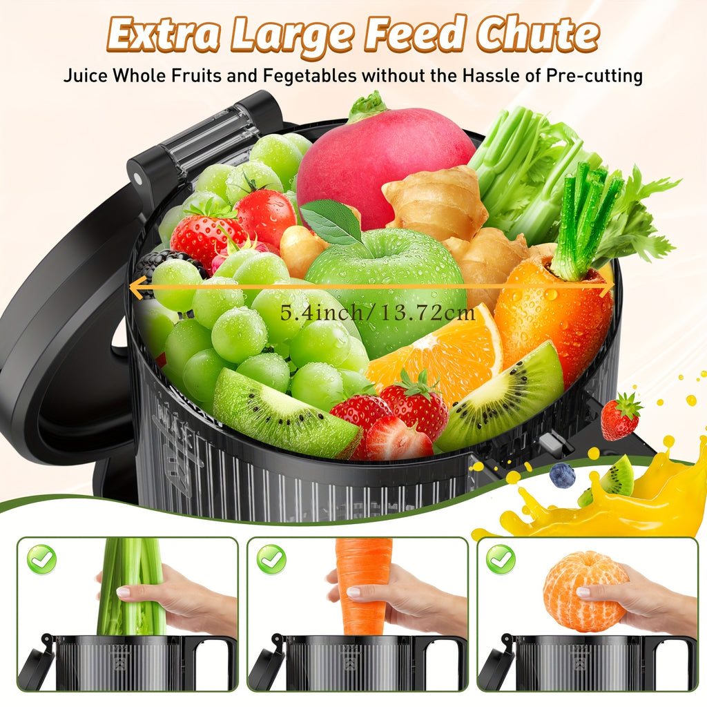The Juicer Is Equipped With A 5.4-inch Large Feed Chute, Cold Press Juicer, Suitable For A Variety Of Vegetables And Fruits, Professional Slow Chewing Juicer, Easy To Clean, Can Be Disassembled And Washed