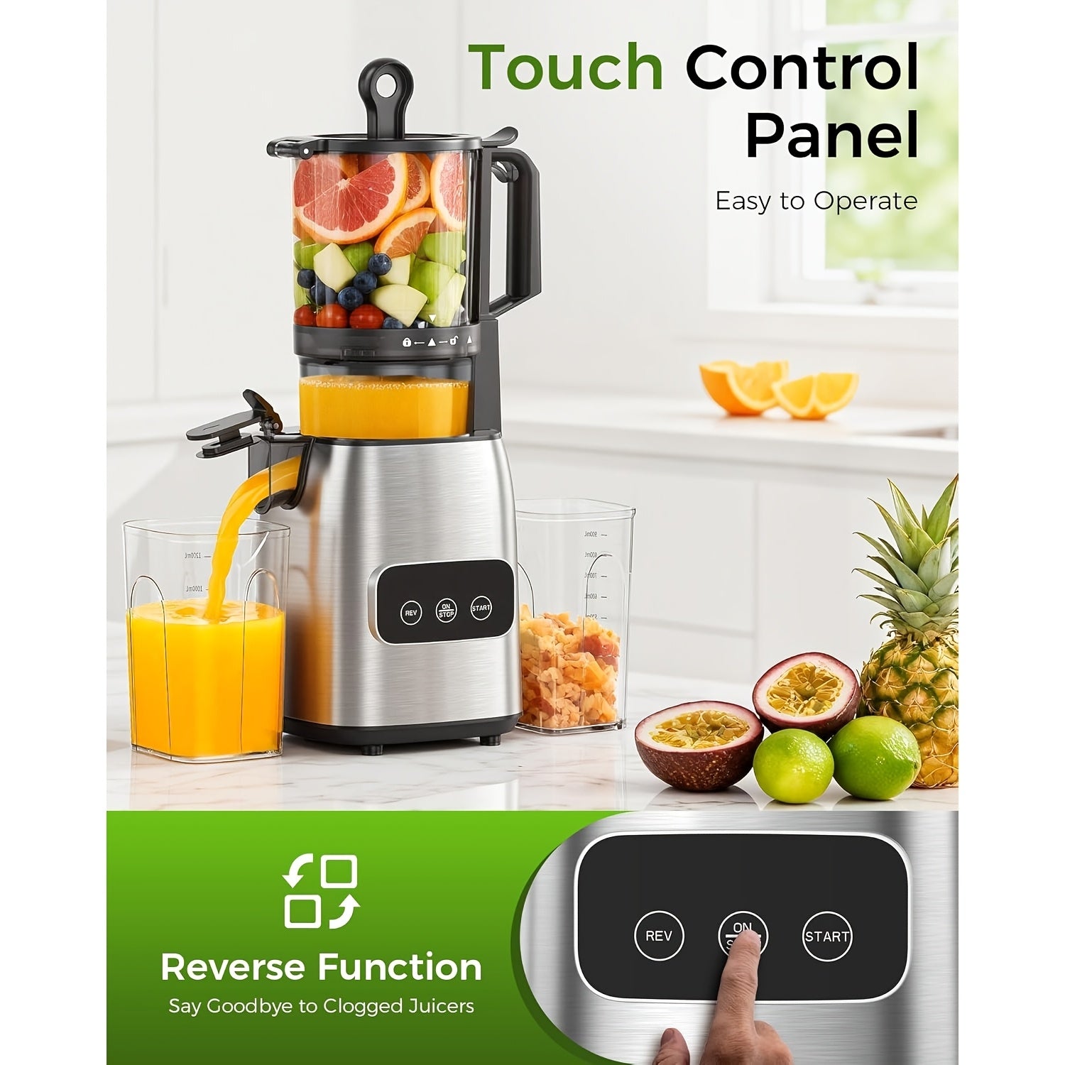 Juicer for Fruits And Vegetables, Featuring a Cold Press Mechanism And a Large Feed Chute That Accommodates Whole Produce
