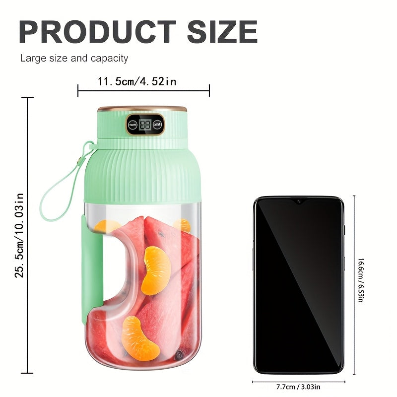 Portable Electric JuicerFruit JuicerLarge Capacity 40.58 oz, Equipped with Straw And Type-C Charging Cable, 10-Blade Cyclone Design, Intelligent Digital Display, One-Button Juicing, 7.4V Dual Battery, 1500MAH High Battery Life
