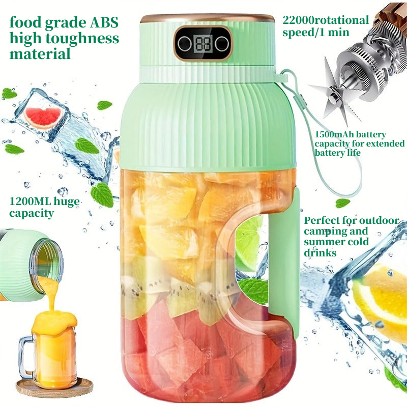 Portable Electric JuicerFruit JuicerLarge Capacity 40.58 oz, Equipped with Straw And Type-C Charging Cable, 10-Blade Cyclone Design, Intelligent Digital Display, One-Button Juicing, 7.4V Dual Battery, 1500MAH High Battery Life
