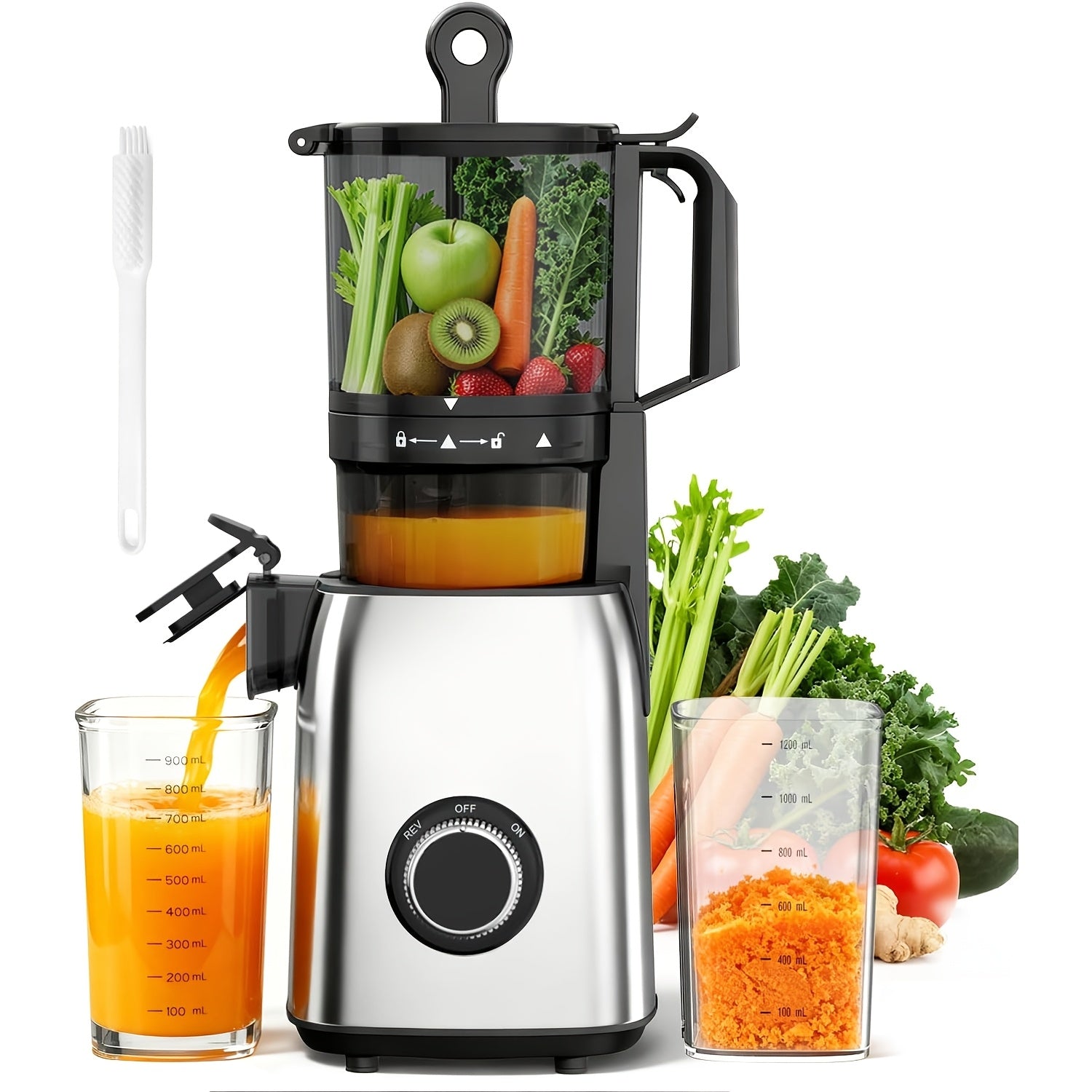 Juicer for Fruits And Vegetables, Featuring a Cold Press Mechanism And a Large Feed Chute That Accommodates Whole Produce