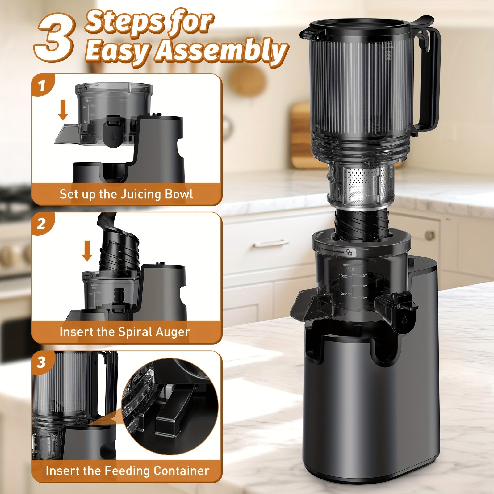 The Juicer Is Equipped With A 5.4-inch Large Feed Chute, Cold Press Juicer, Suitable For A Variety Of Vegetables And Fruits, Professional Slow Chewing Juicer, Easy To Clean, Can Be Disassembled And Washed