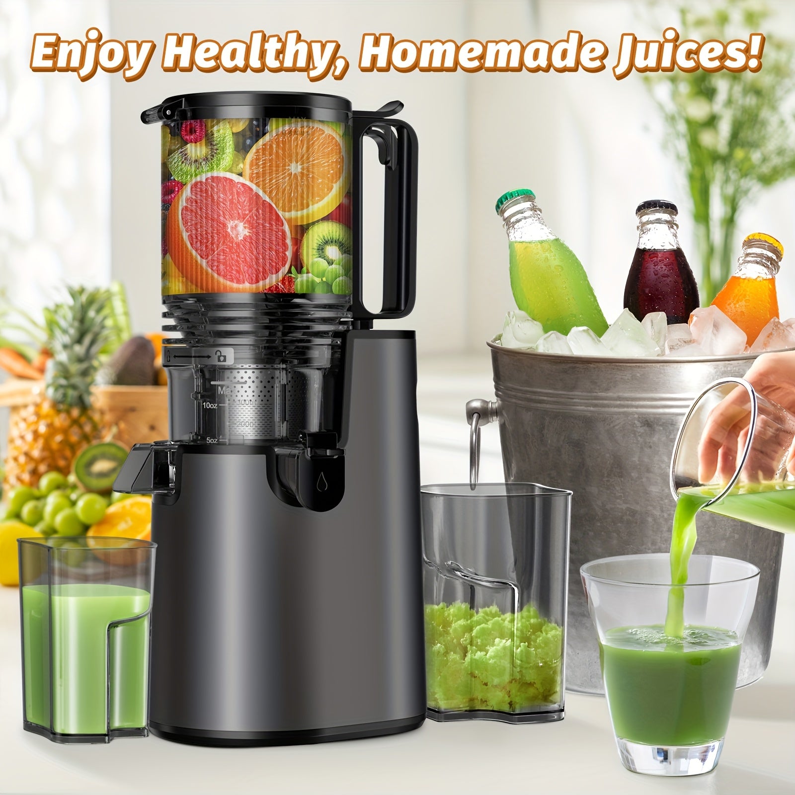 The Juicer Is Equipped With A 5.4-inch Large Feed Chute, Cold Press Juicer, Suitable For A Variety Of Vegetables And Fruits, Professional Slow Chewing Juicer, Easy To Clean, Can Be Disassembled And Washed
